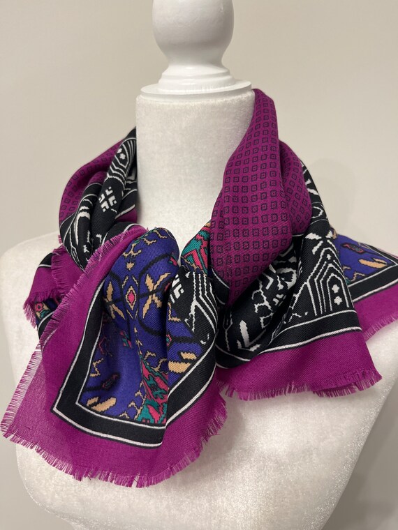 Vintage Glentex fringe scarf, 80s shawl scarf, pu… - image 3