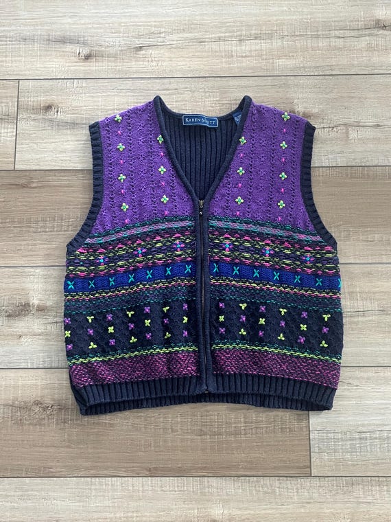 80s 90s Karen Scott Sweater Vest, Ladies Vintage Sweater Vest