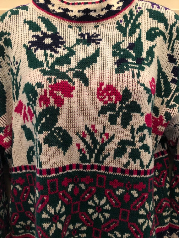 80s Gitano floral sweater, mock neck floral snowf… - image 4