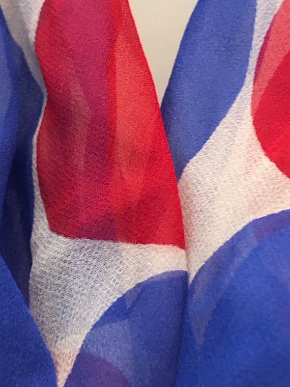 60s 70s Vera red white & blue silk infinity scarf… - image 10