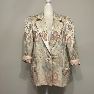 80s Partique New York brocade blazer, pastel floral blazer, puffy shoulders blazer, 80s oversized blazer, floral brocade dressy blazer, 14