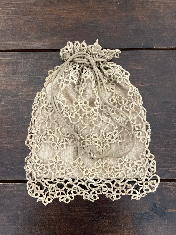 Antique tatted reticule, 1800s Victorian reticule, an… - Gem