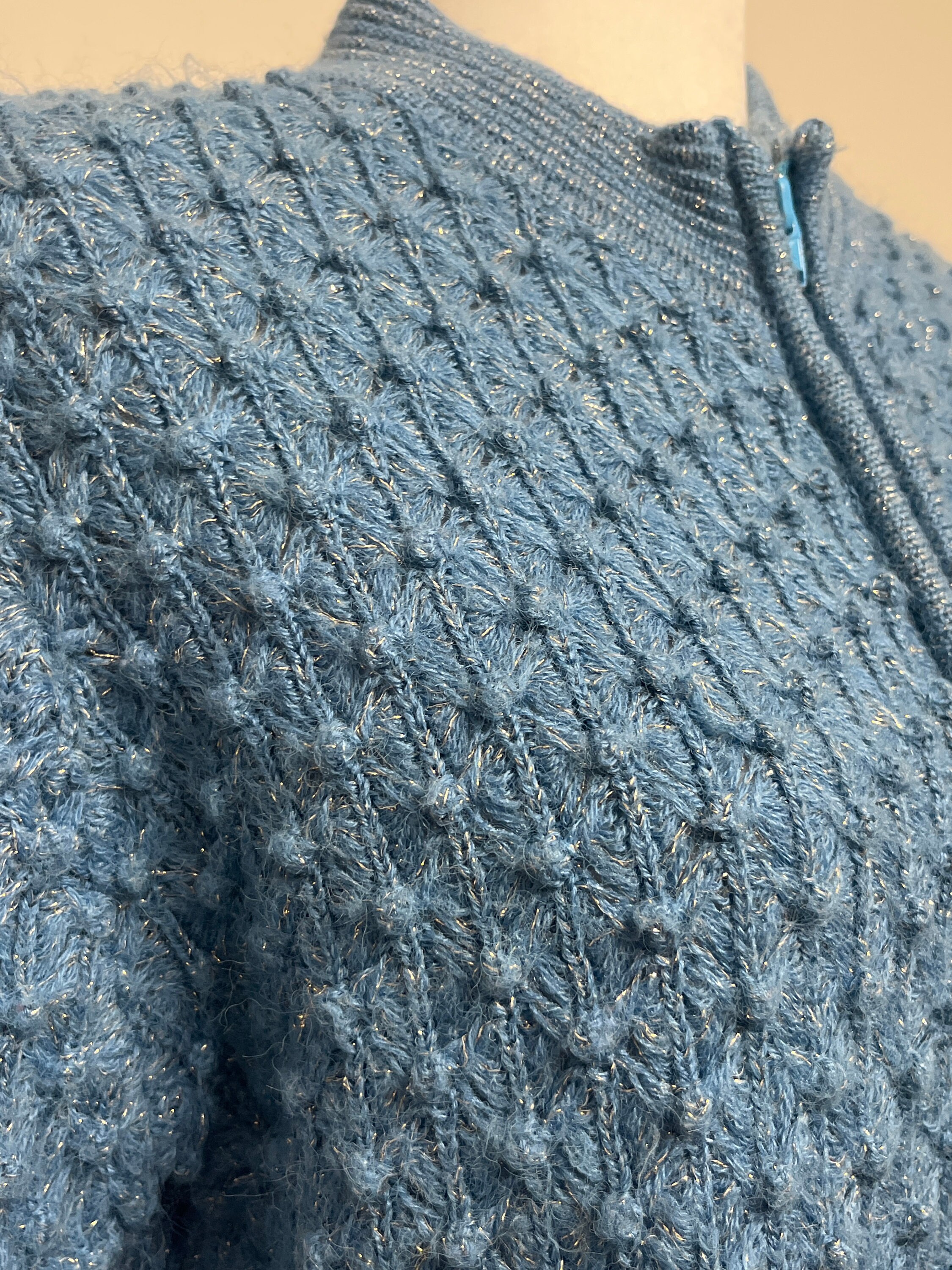 70s Sparkly Blue Cardigan, Golden Brand Cardigan, Acrylic