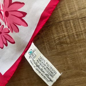 60s 70s floral scarf, Kmart polyester scarf, scarlet white and pink floral scarf, made in Japan, vintage head scarf, sheer neck scarf image 2