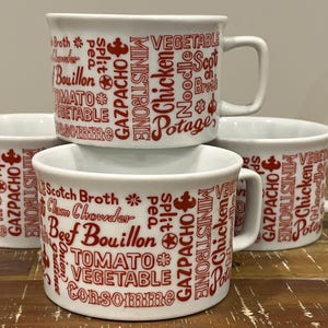 4 vintage Seymour Mann soup mugs, red & white soup mugs, 10oz soup mugs, chunky mugs, large mugs, farmhouse soup mugs, large soup mugs