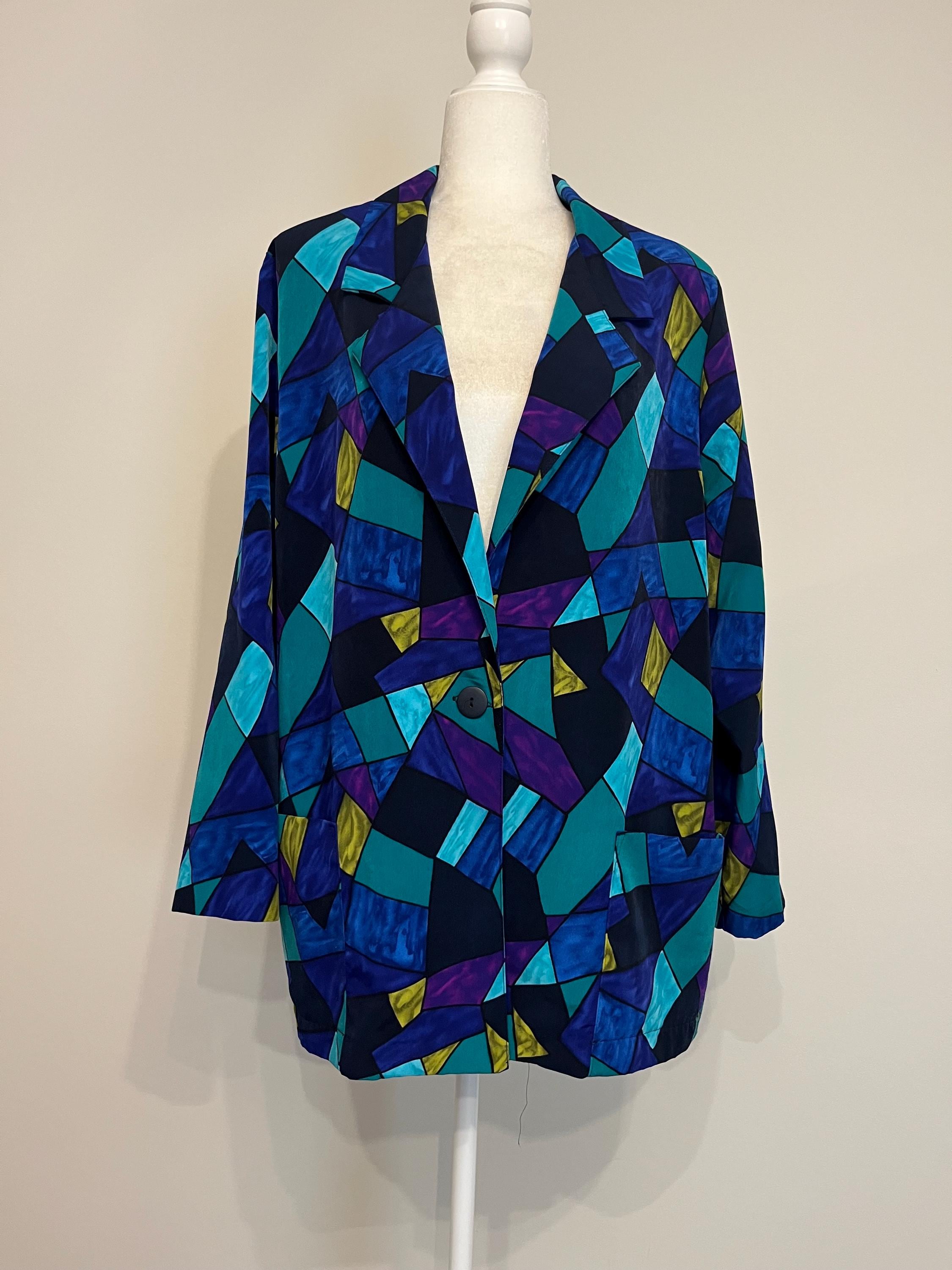 80s 90s Richard Kristall Geometric Blazer, Bright Blue Purple
