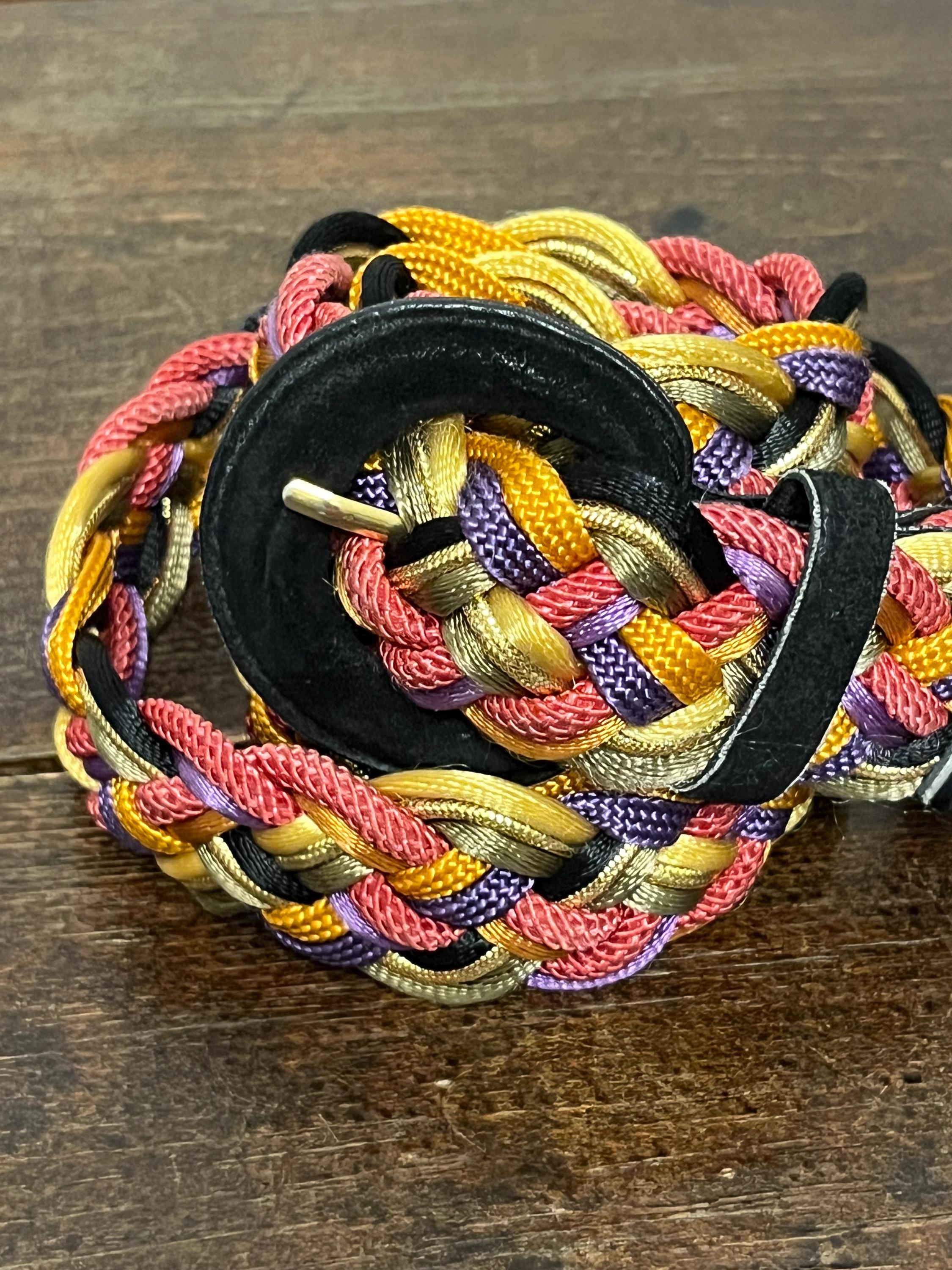 80s Braided Rainbow Belt, Braided Rope Belt, Suede & Cord 