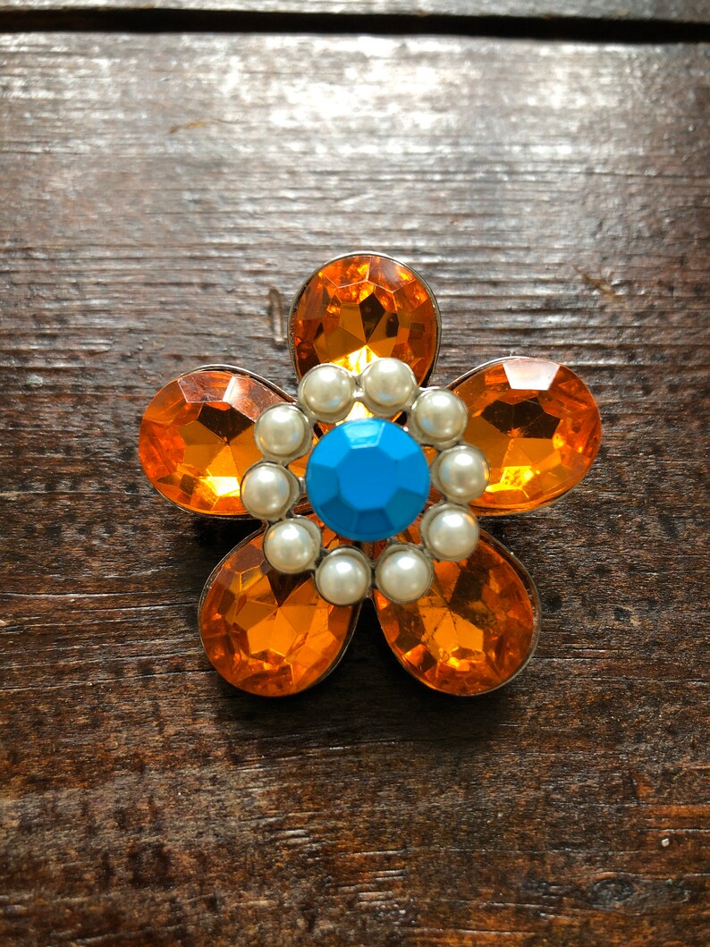 Vintage orange flower brooch pin converts to necklace Etsy