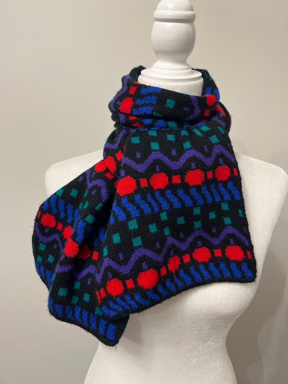 80s Aris winter scarf, bright colored scarf, acryl