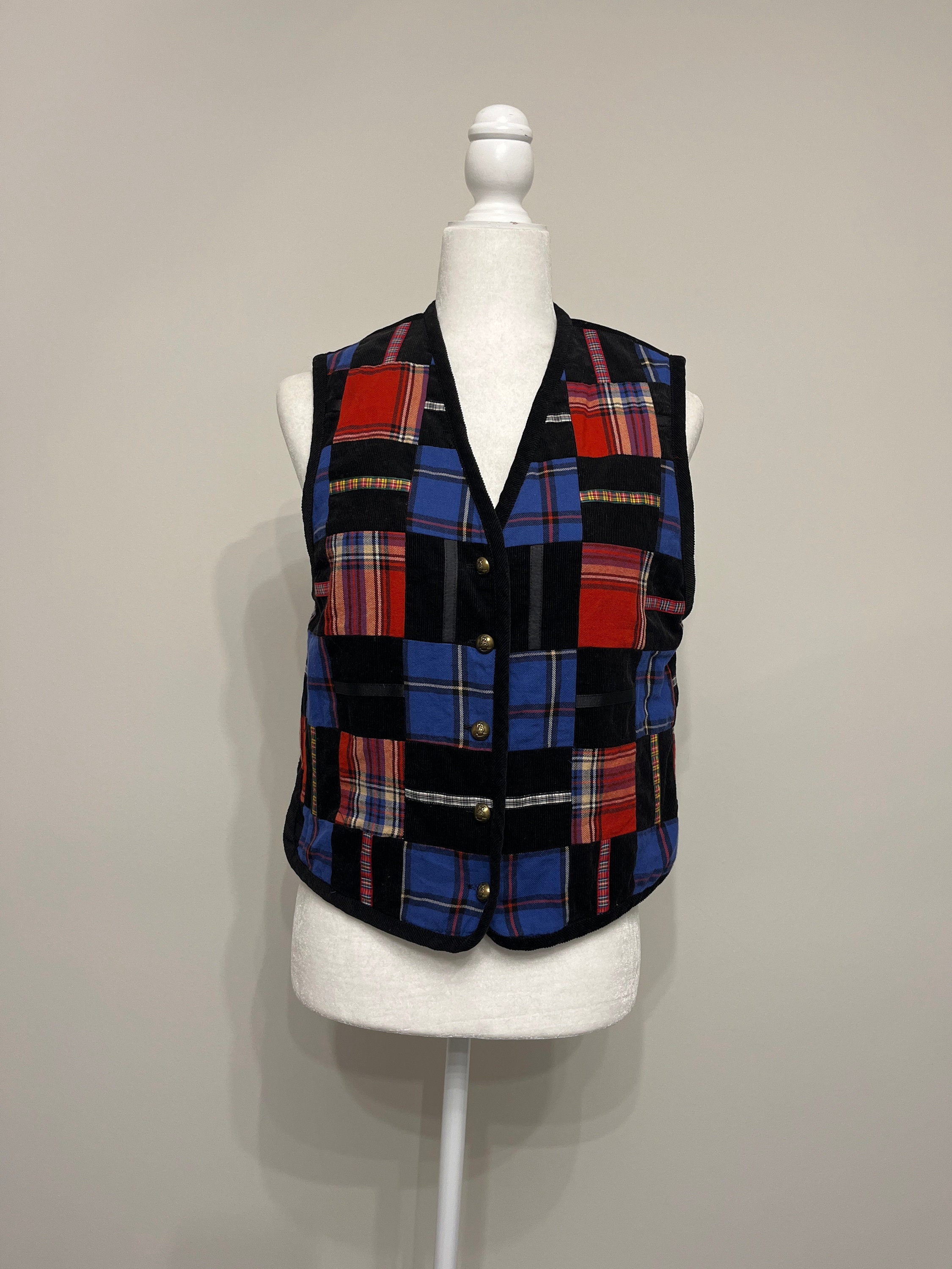 Vintage Susan Bristol Casuals Patchwork Vest, Black Corduroy Vest