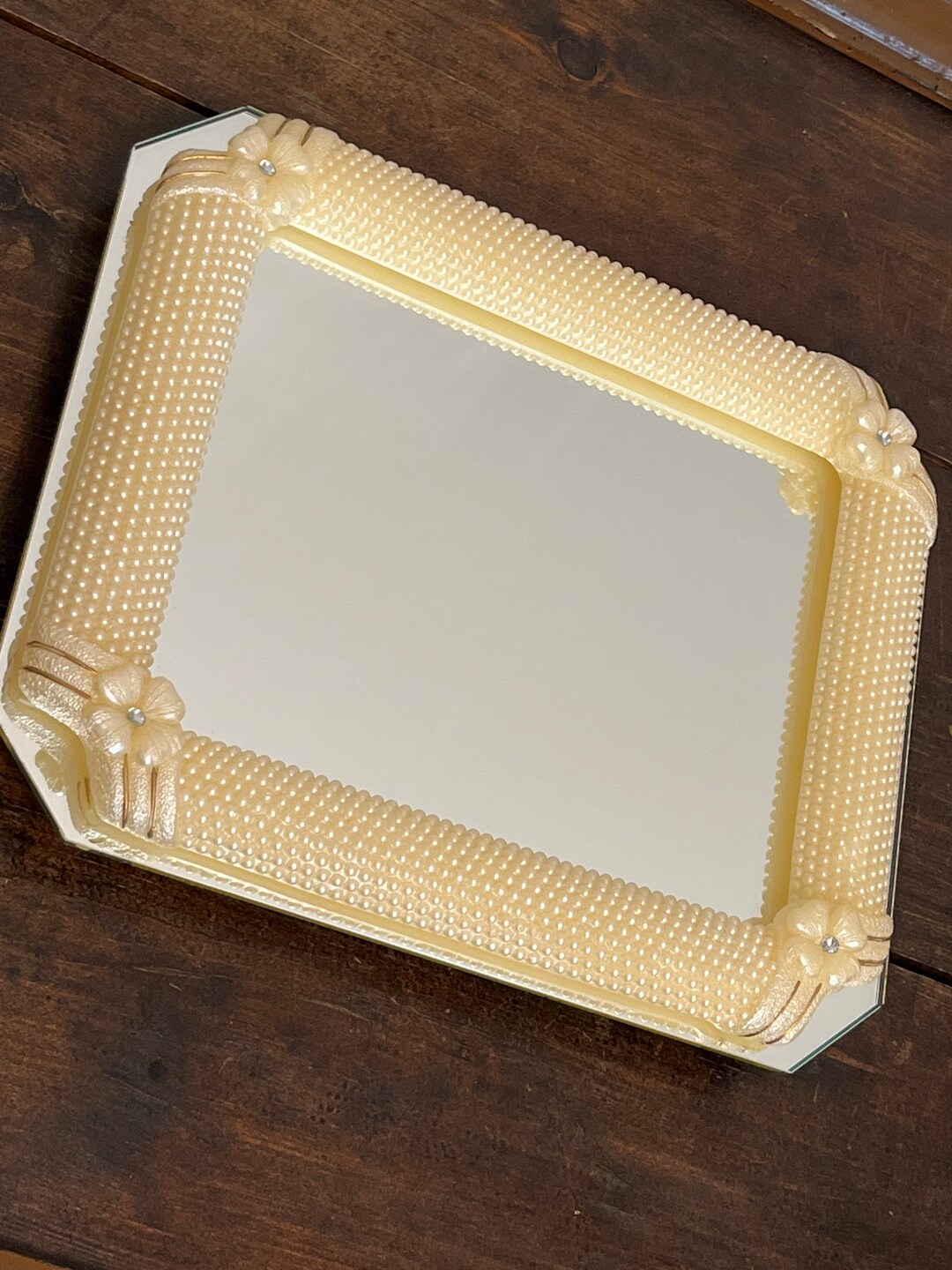 Vintage Dresser Mirror Tray, Hobnail Vanity Mirror Tray, Acrylic Framed