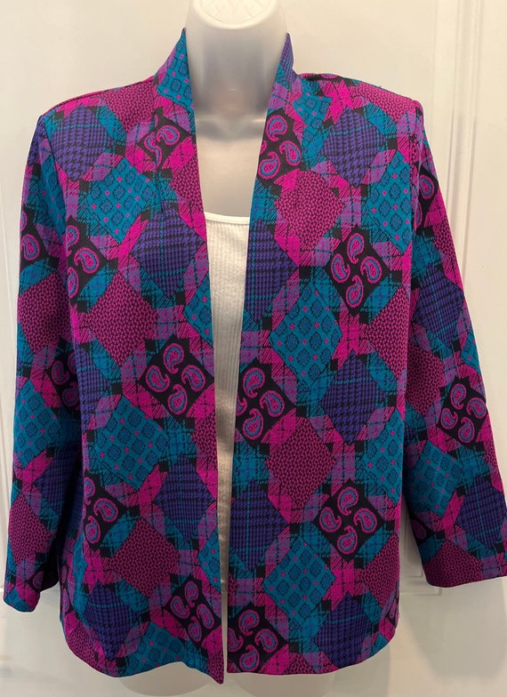 70s 80s Graff paisley poly knit blazer, fuchsia te