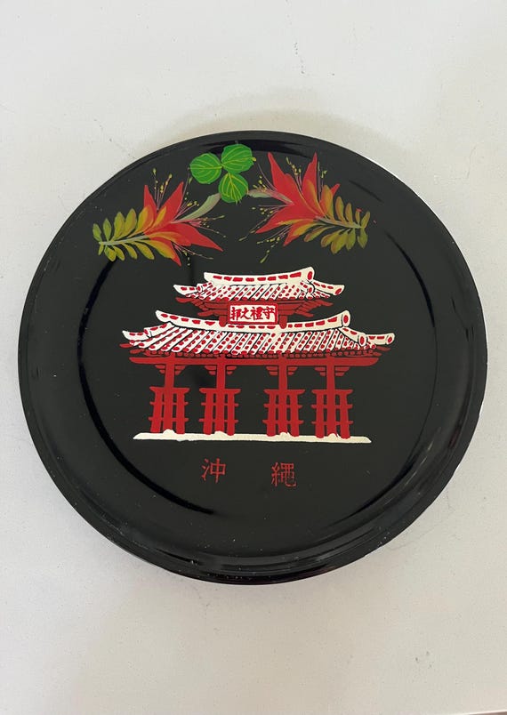 Vintage Ryukyu Lacquer Plate, 8 1/4” Asian Lacquer Plate, Black