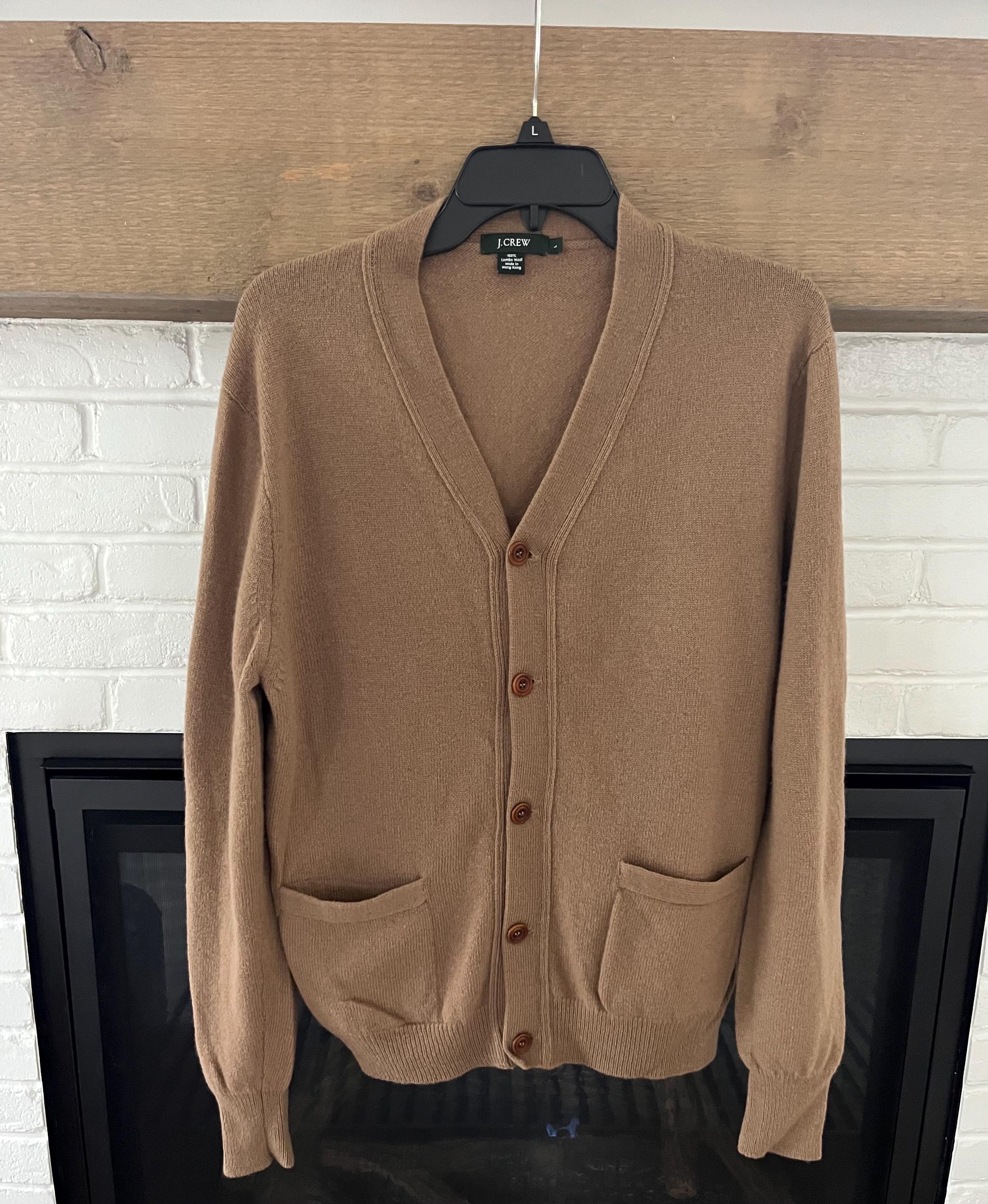 Vintage J. Crew Camel Cardigan, Tan Lambswool Cardigan, Grandpa