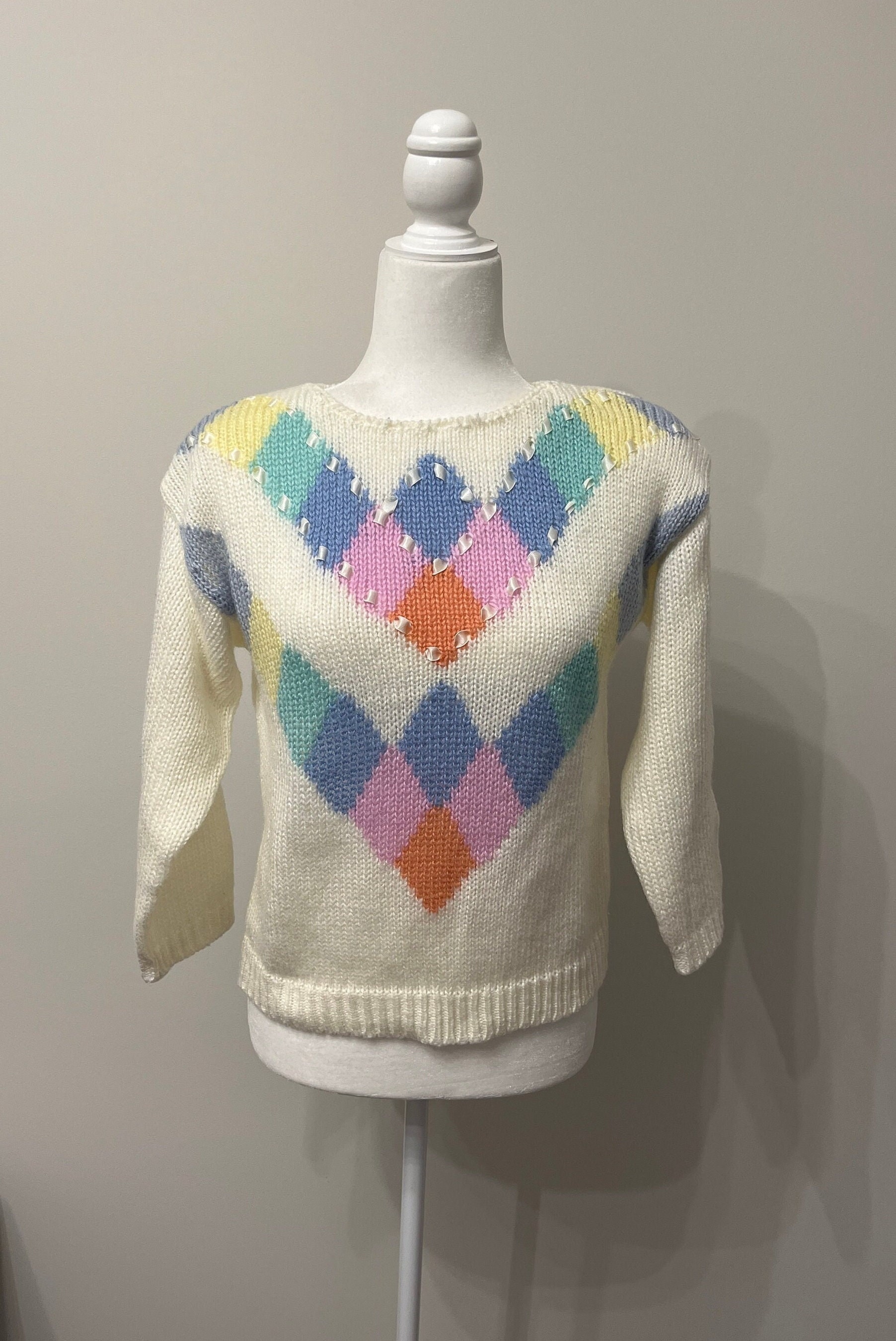 80s Pastel Ribbon Sweater, 20ANS by Mariea Kim Sweater, Fairy Kei 