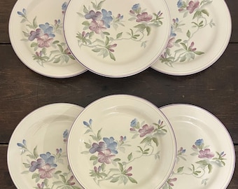 6 platos de ensalada Sangostone Summer Song, platos florales morados y azules, platos de ensalada de 19 cm, gres vintage, platos estilo cottage core