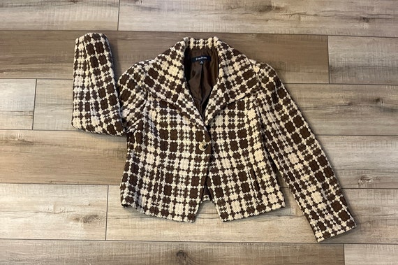 Vintage Evan Picone Blazer, Brown Checked Blazer, Wool Blend 