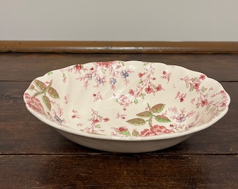 Johnson Bros Rose Chintz vegetable bowl, oval serving bowl, pink floral bowl, cottage decor, shabby chic bowl, 8.75” vegetable serving bowl