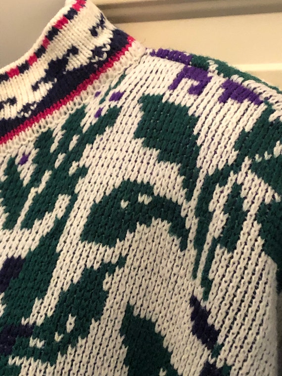 80s Gitano floral sweater, mock neck floral snowf… - image 6