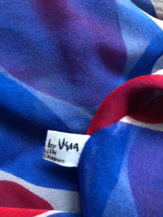 60s 70s Vera red white & blue silk infinity scarf… - image 4