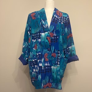 Vintage 80s Floral Oversized Blazer: Kensington Square, Size 18