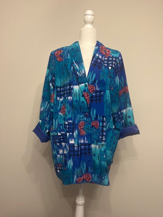 80s 90s Kensington Square floral blazer, blue flor