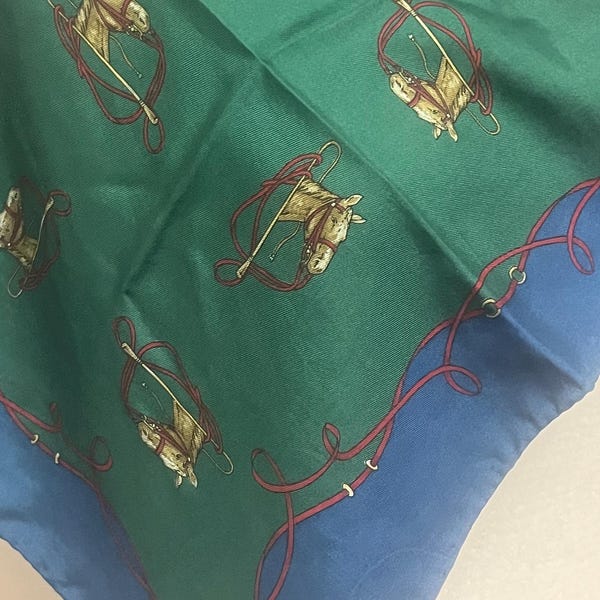 Vintage Ralph Lauren Polo Silk Scarf, Equestrian Horse Print, Made in Italy 17.5” x 17”