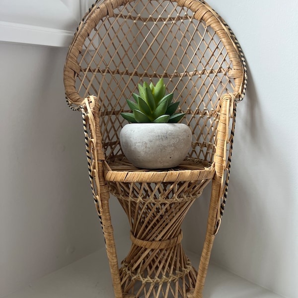 Vintage wicker peacock chair, 15 3/8” peacock chair, plant stand, coastal decor, organic modern decor, wicker doll chair, 70s boho decor