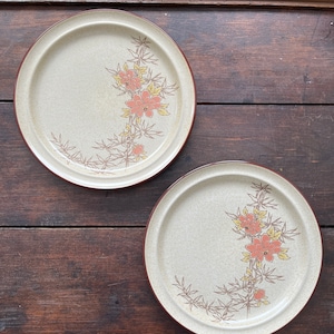 2 Noritake Rapport dinner plates, 10.5” floral plates, boho plates, Asian floral plates, 70s speckled stoneware dinner plates