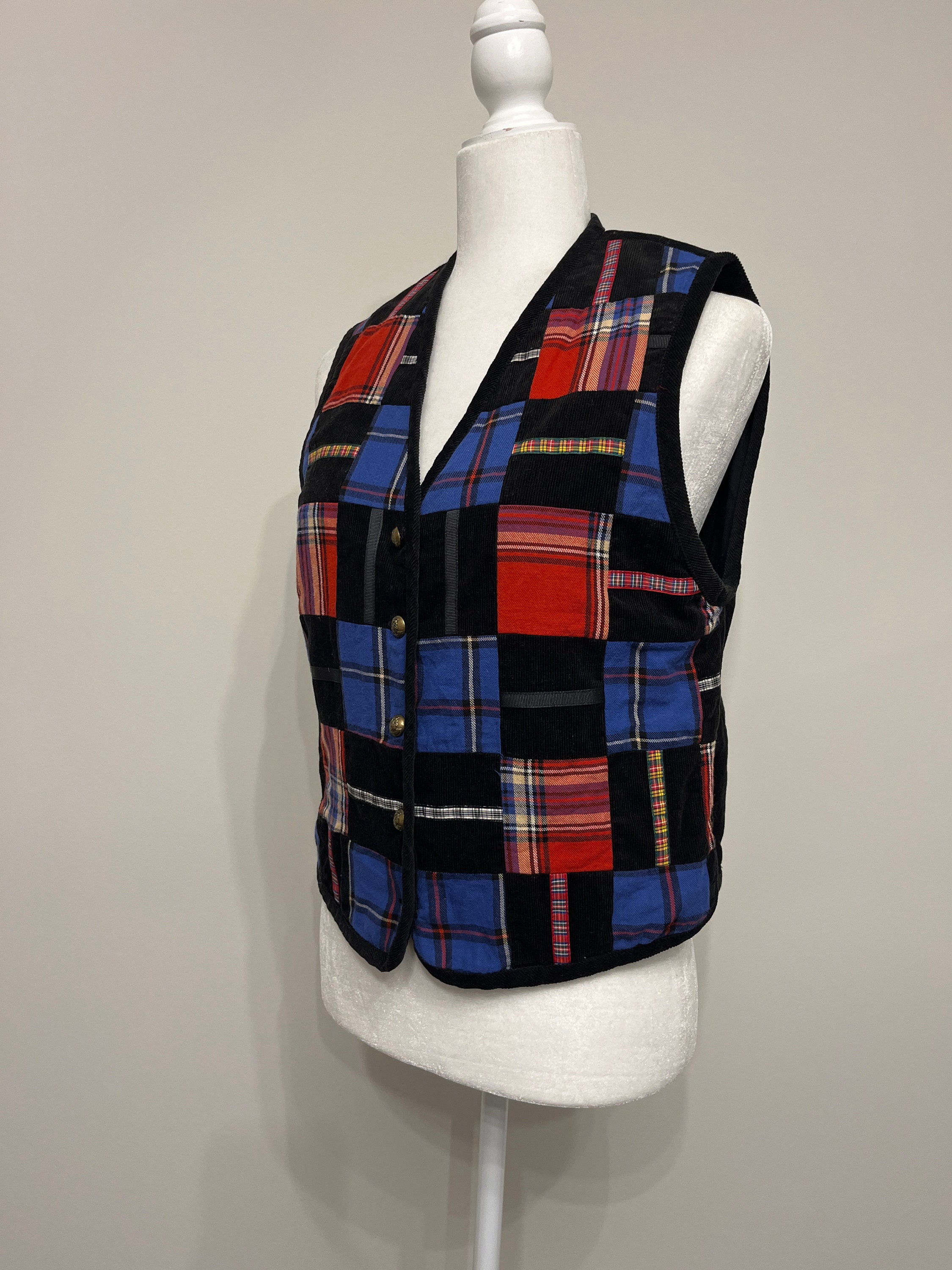 Vintage Susan Bristol Casuals Patchwork Vest, Black Corduroy Vest