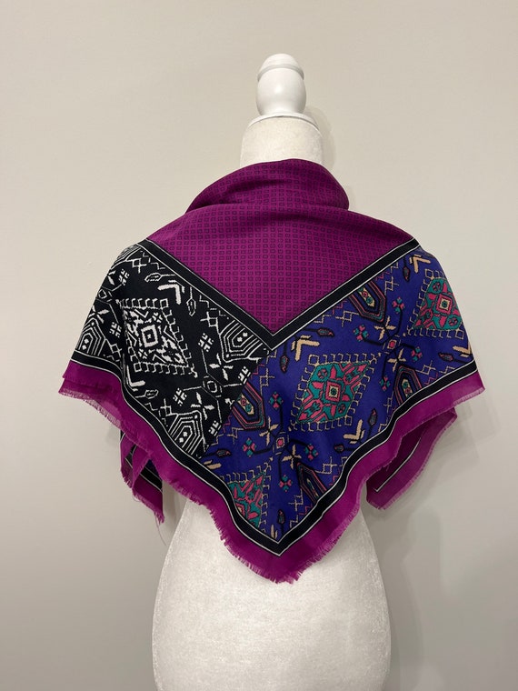 Vintage Glentex fringe scarf, 80s shawl scarf, pu… - image 1