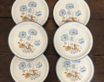 6 platos de ensalada Nitto Overtones Flores, platos florales azules vintage, platos de 7 3/8”, platos boho, platos de postre florales, gres japonés