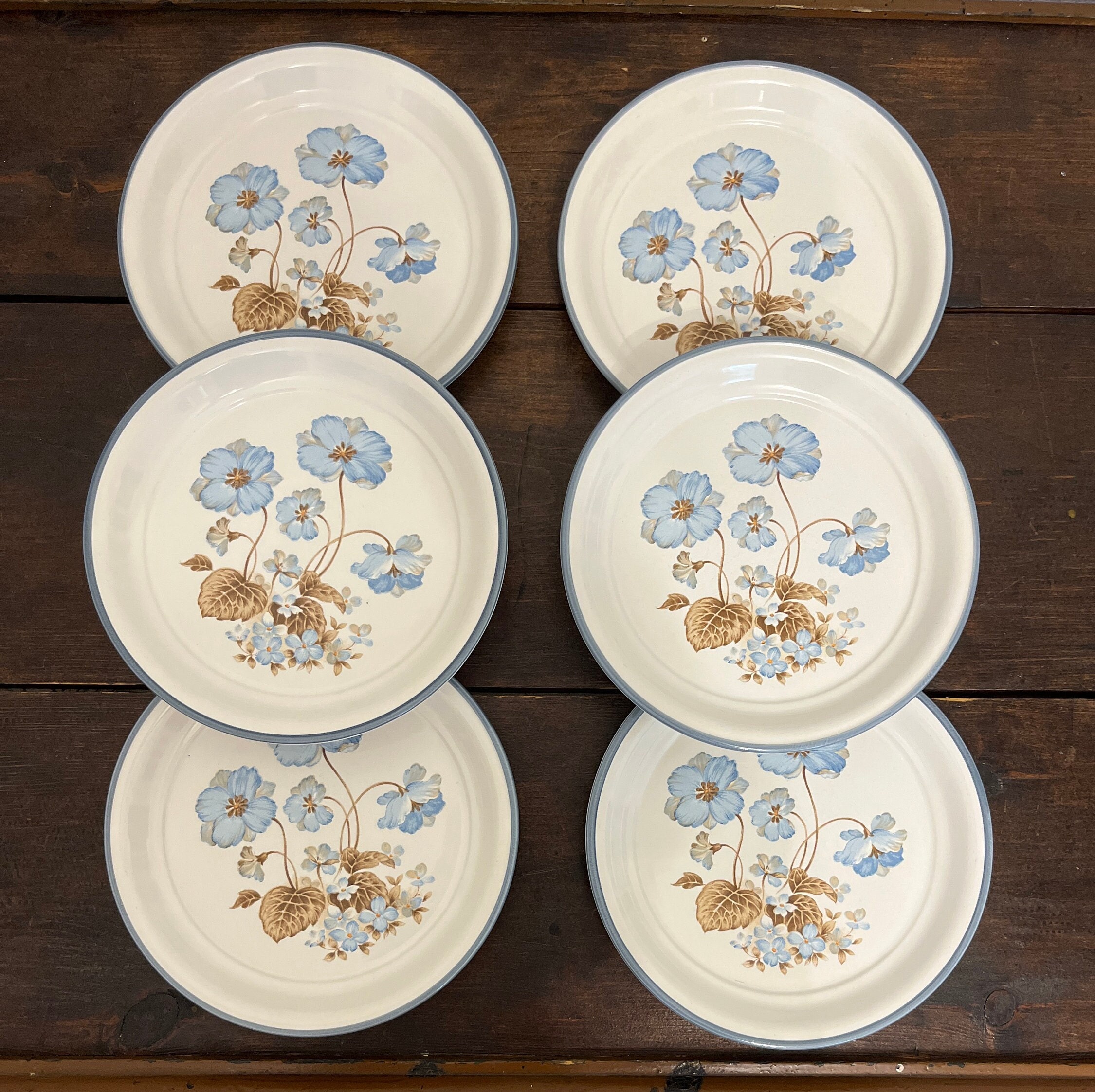 6 Nitto Overtones Flores Salad Plates, Vintage Blue Floral Plates