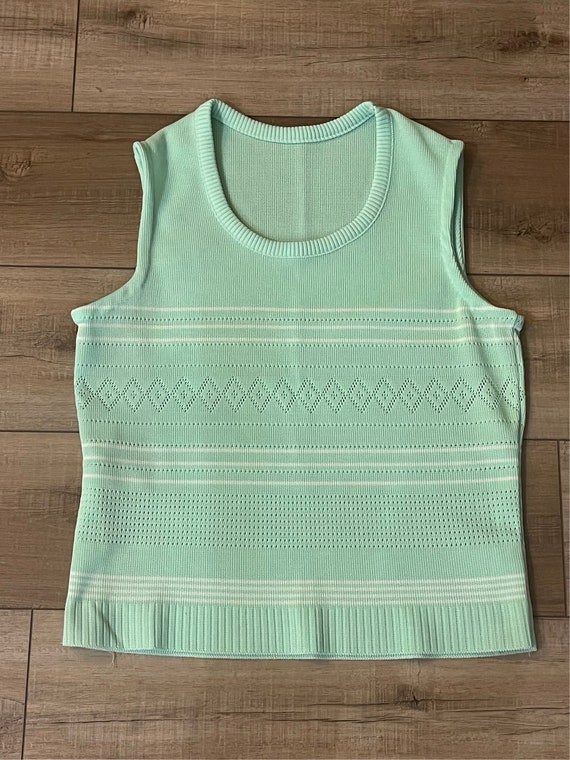 70s mint green poly knit vest, polyester knit tank