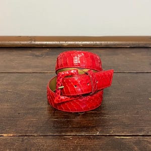 80s Oleg Cassini Red Snakeskin Belt, Red Genuine Whipsnake  display picture 3