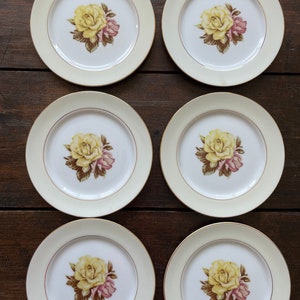 6 Narumi China Yellow Rose bread & butter plates, floral dessert plates, appetizer plates, shabby chic plates, 6 5/8” rose plates