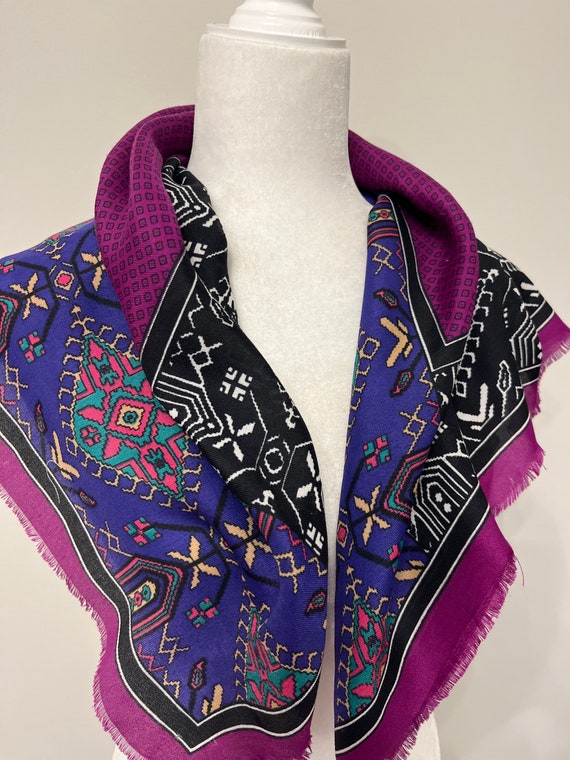 Vintage Glentex fringe scarf, 80s shawl scarf, pu… - image 5