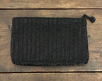 Clutch vintage negro con cuentas de ADG Fashion Imports, clutch negro vintage, bolso formal, clutch elegante, bolso glamuroso de Hollywood, clutch vintage con cuentas