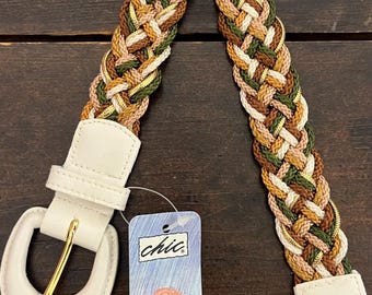 Vintage Gutos Braided Multicolor Rope Belt With Brass Buckle  display picture 1