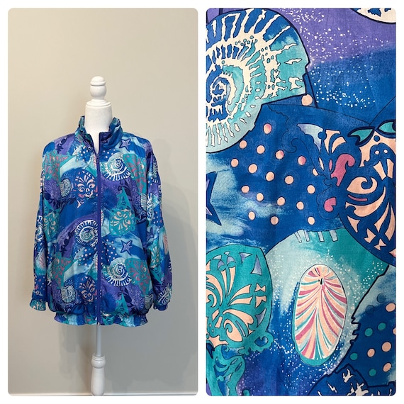80s 90s Lady Lavon Bomber Jacket, Seashells Beach Track Jacket