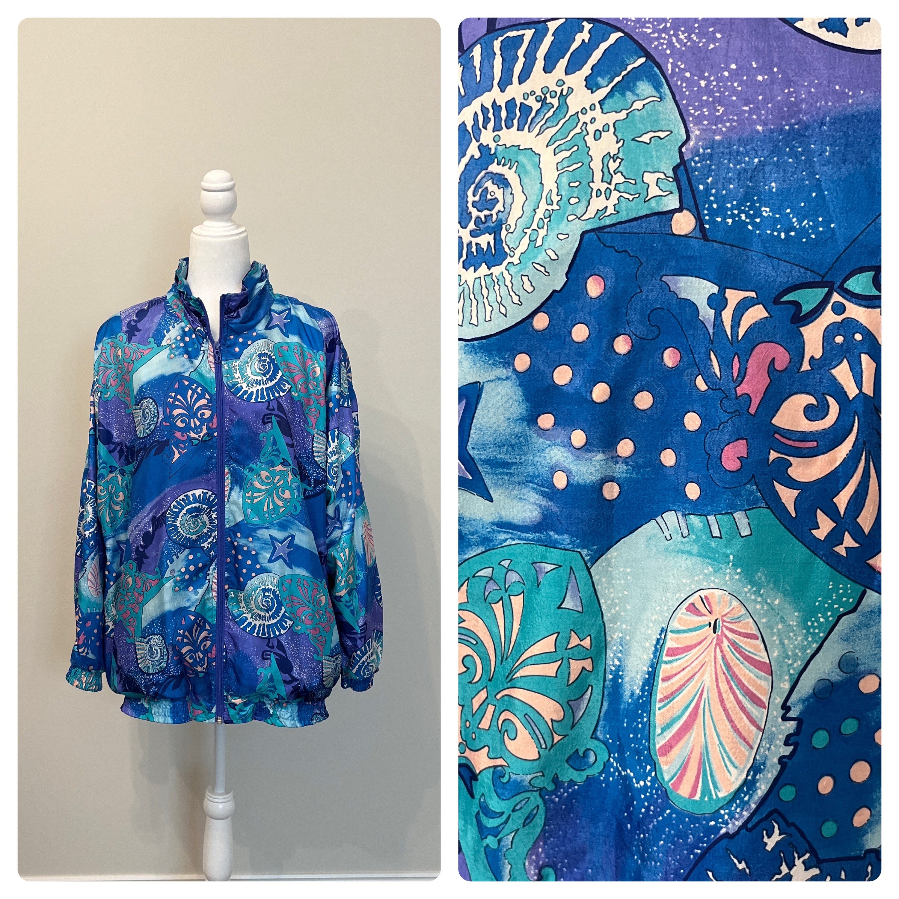 80s 90s Lady Lavon Bomber Jacket, Seashells Beach Track Jacket