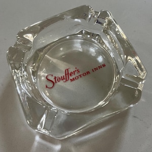 Vintage Stouffer’s Motor Inns ashtray, collectible ashtray, souvenir ashtray, clear glass ashtray, 3 5/8” ashtray, vintage motel ashtray