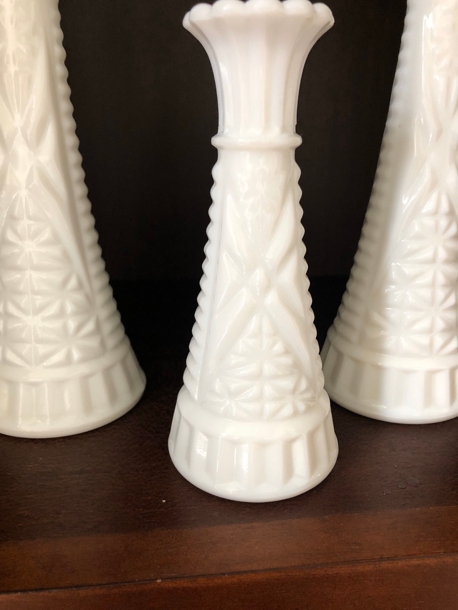3 Milk Glass Bud Vases White Milk Glass Quilted Vases Etsy