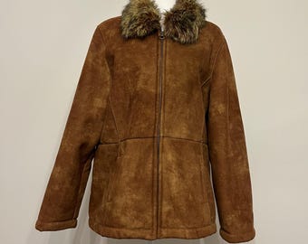 Vintage Faux Suede Faux Fur Collar Coat, 00's White Stag Brown