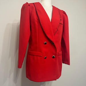 80s Berg-Ray Frocks red blazer, red polyester blazer, puff sleeve blazer, vintage red blazer, ILGWU label, 80s red blazer, size 14