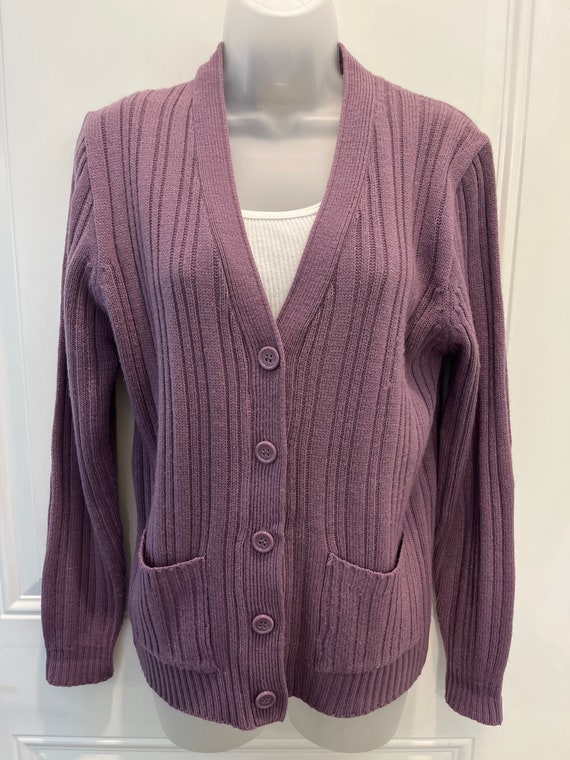 GertiesGranddaughter 70s Sears Light Purple Cardigan, Ladies Acrylic Cardigan, Lilac Cardigan, Retro Cardigan, Boho Cardigan, Preppy Ribbed Cardigan, M