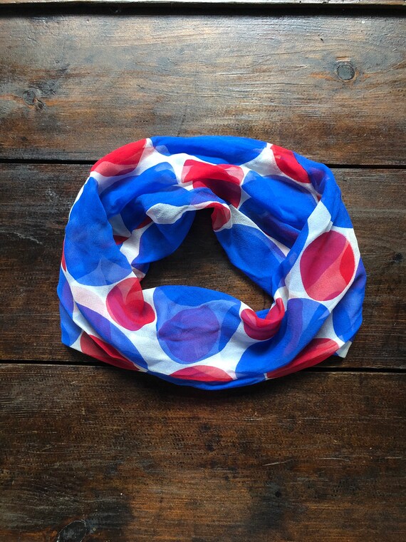 60s 70s Vera red white & blue silk infinity scarf… - image 1