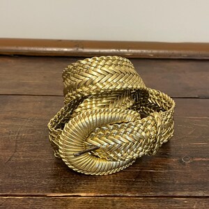 80s 90s Gold Braided Belt, Gold Vinyl Belt, Metallic Belt  display picture 1