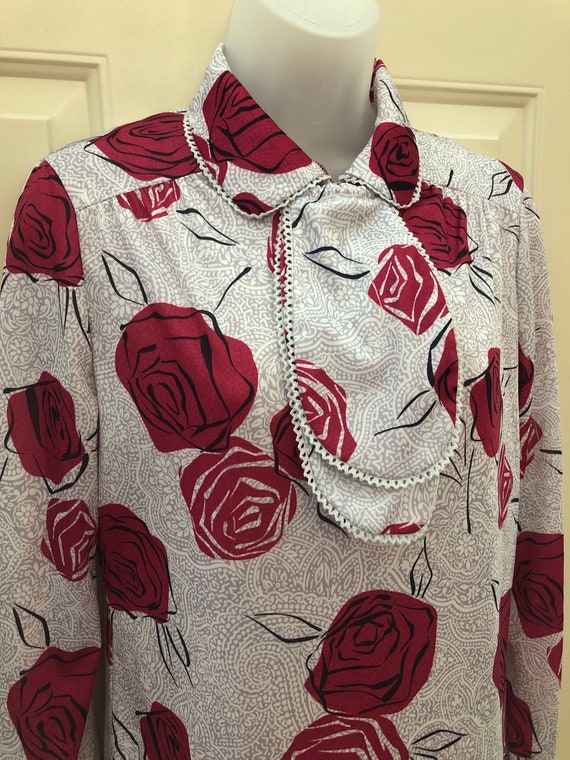 70s 80s floral ascot blouse, Ko Ko Knits of Calif… - image 2