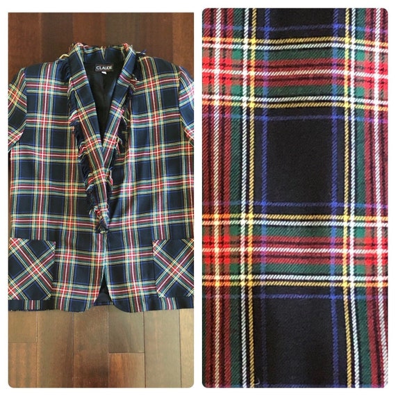 90s Claude oversized plaid blazer, fringe collar … - image 3